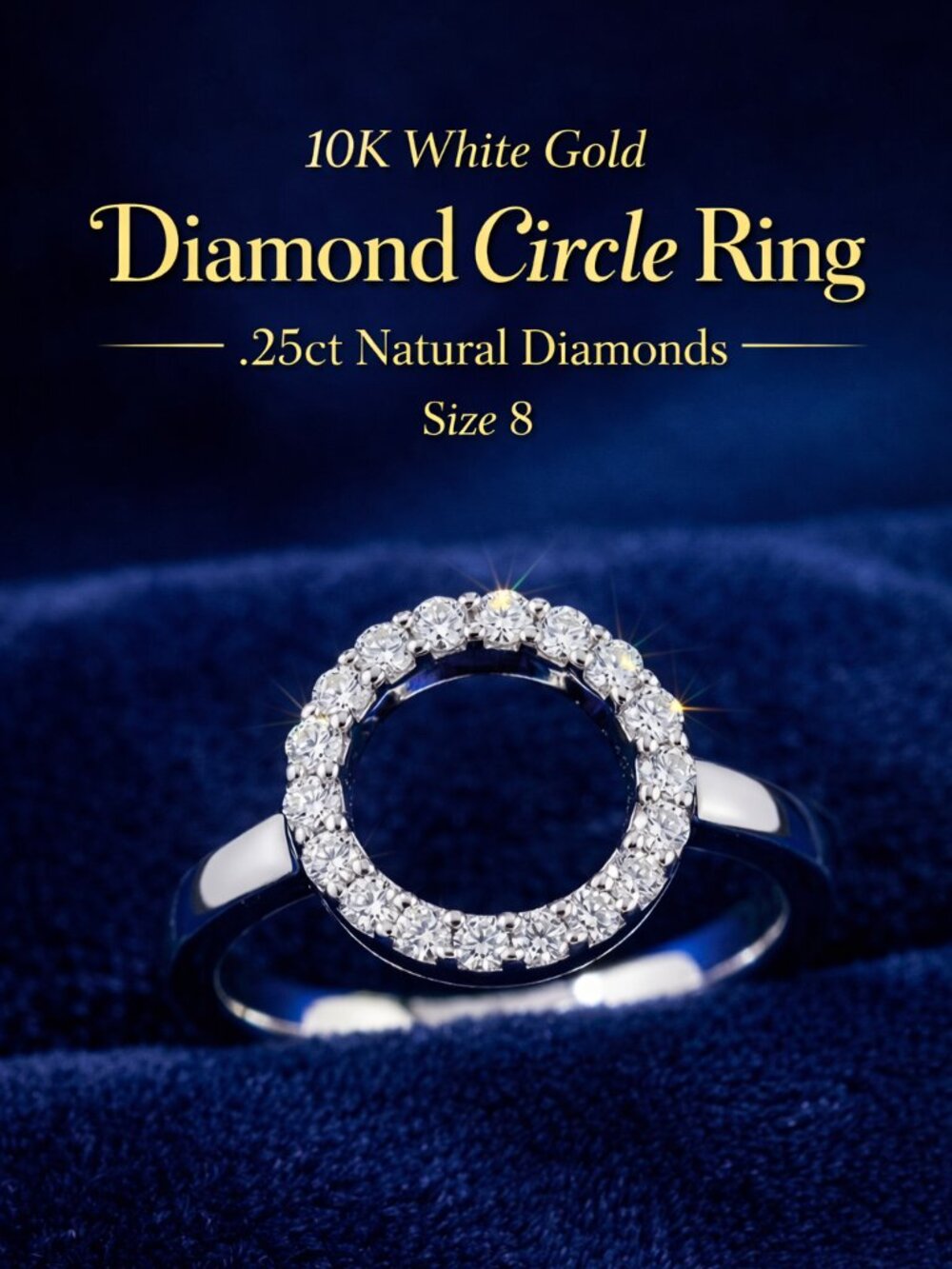 10K White Gold Diamond Circle Halo Ring .25ct Natural Diamonds, Size 8